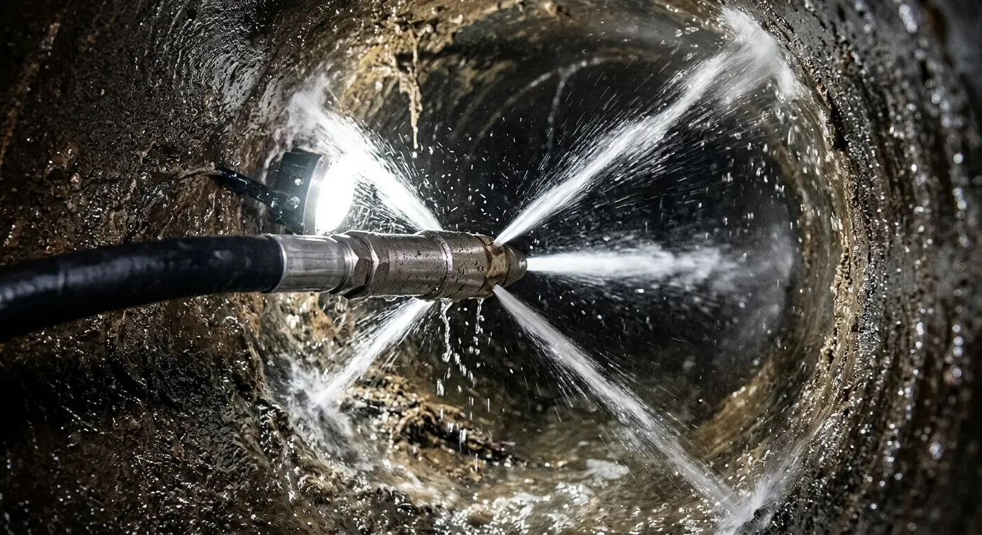 High-pressure hydro jetting nozzle cleaning sewer pipe for Trenchless Sewer Repair in Lewistown